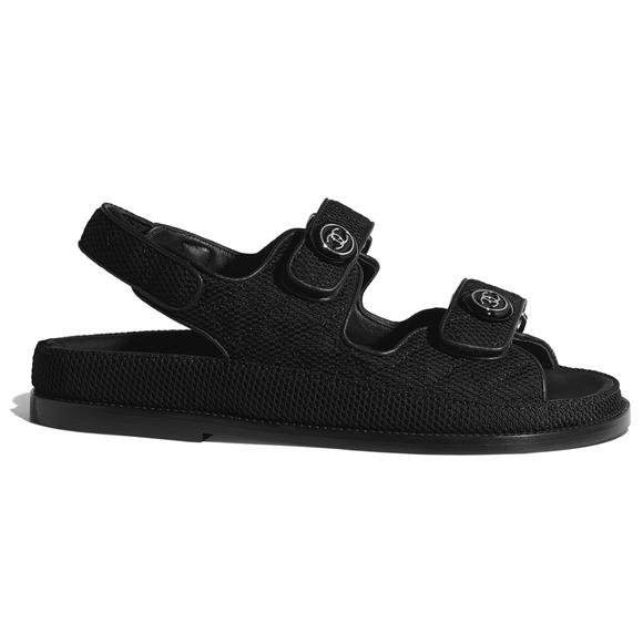 Chanel 21C Black Fabric Silver CC Logo Mule Slide Strap Flat Teva Dad Sandal 42 - Picture 2 of 11